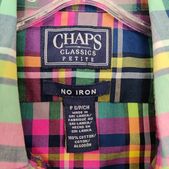 Chaps Classics Women's Shirt Size S Petite 100% Cotton No Iron Plaid Multicolor - Picture 2 of 8